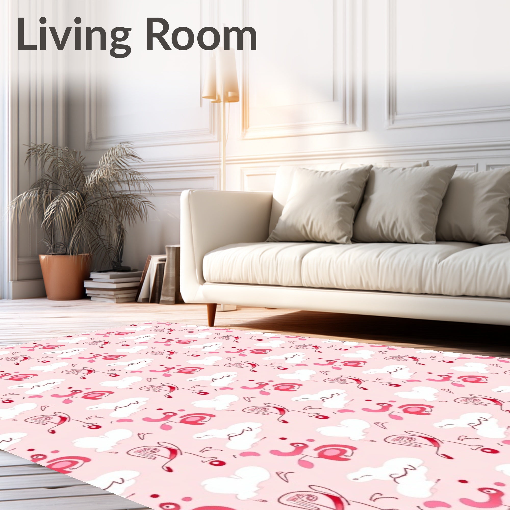 Pink Contemporary Abstract Line Drawing Faces Rug