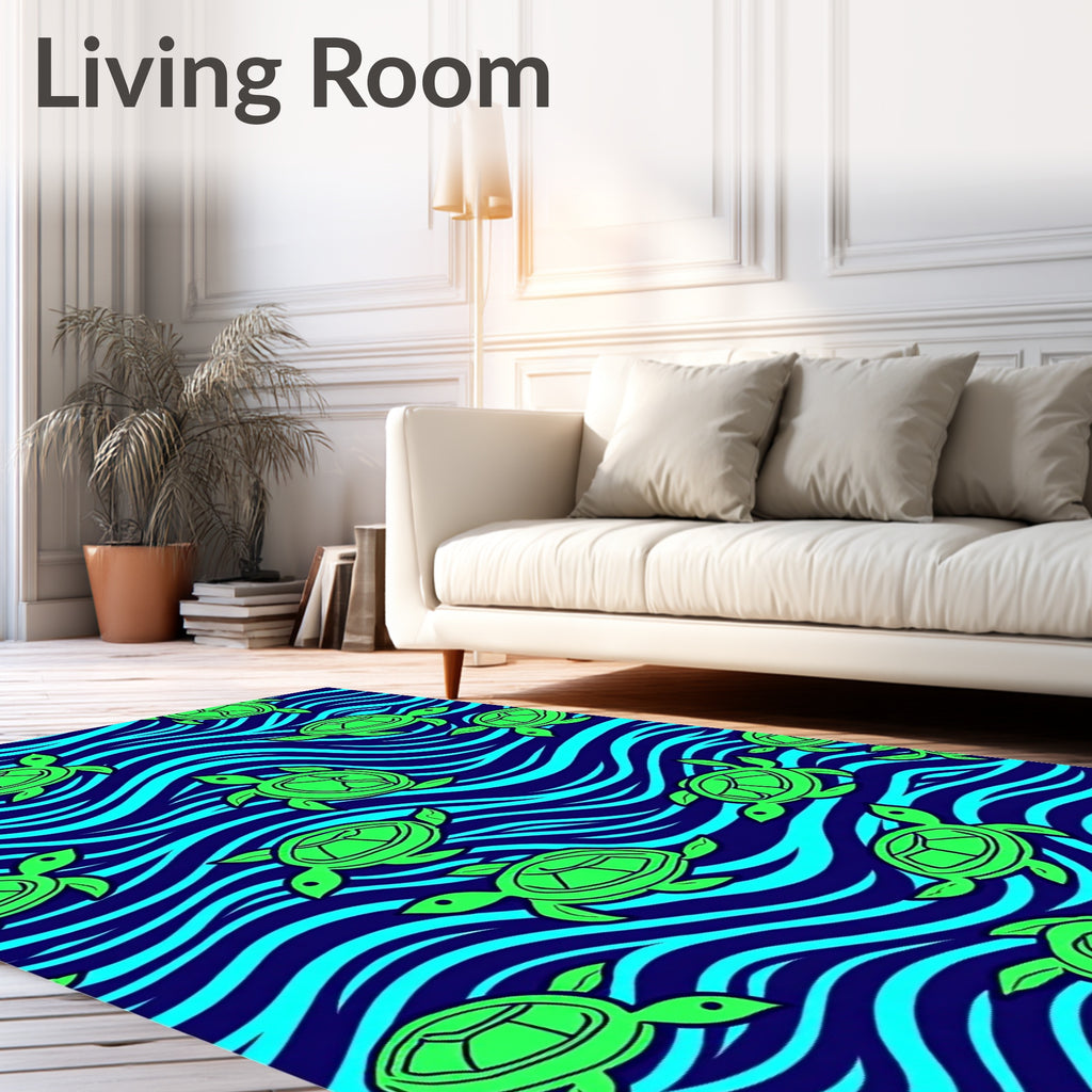 Oceanic Green Turtles Blue Waves Rug