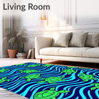 Oceanic Green Turtles Blue Waves Rug