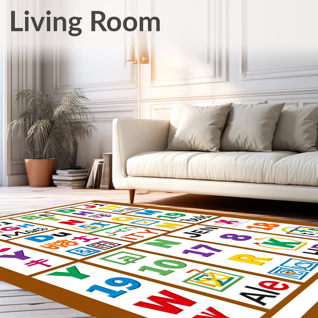 Multicolor Alphabet Number Icons Rug