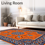 Vibrant Orange Navy Floral Border Rug