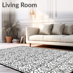 Modern Black White Geometric Grid Rug