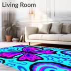 Vibrant Pink Blue Butterfly Swirl Rug