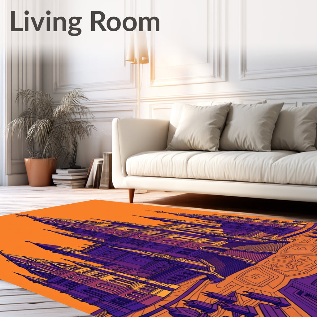 Gothic Castle Sunset Orange Purple Rug