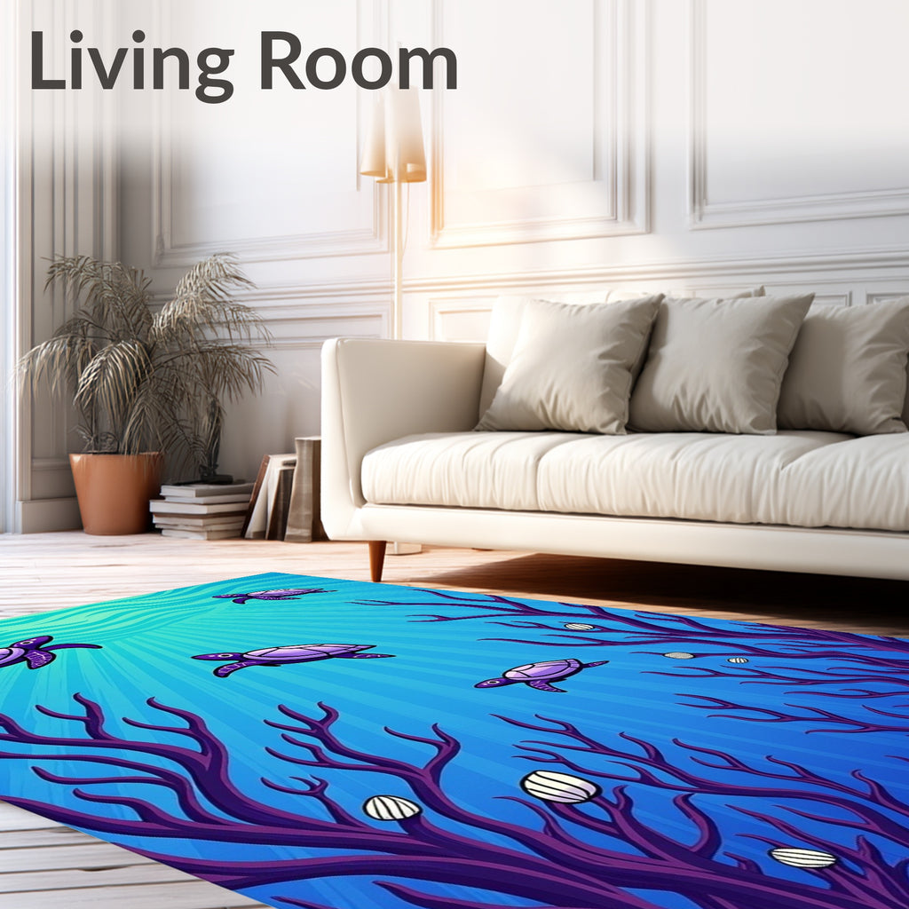 Purple Turtle Sea Coral Scene Rug