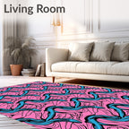 Bold Teal Flowing Wave PinkRug Rug