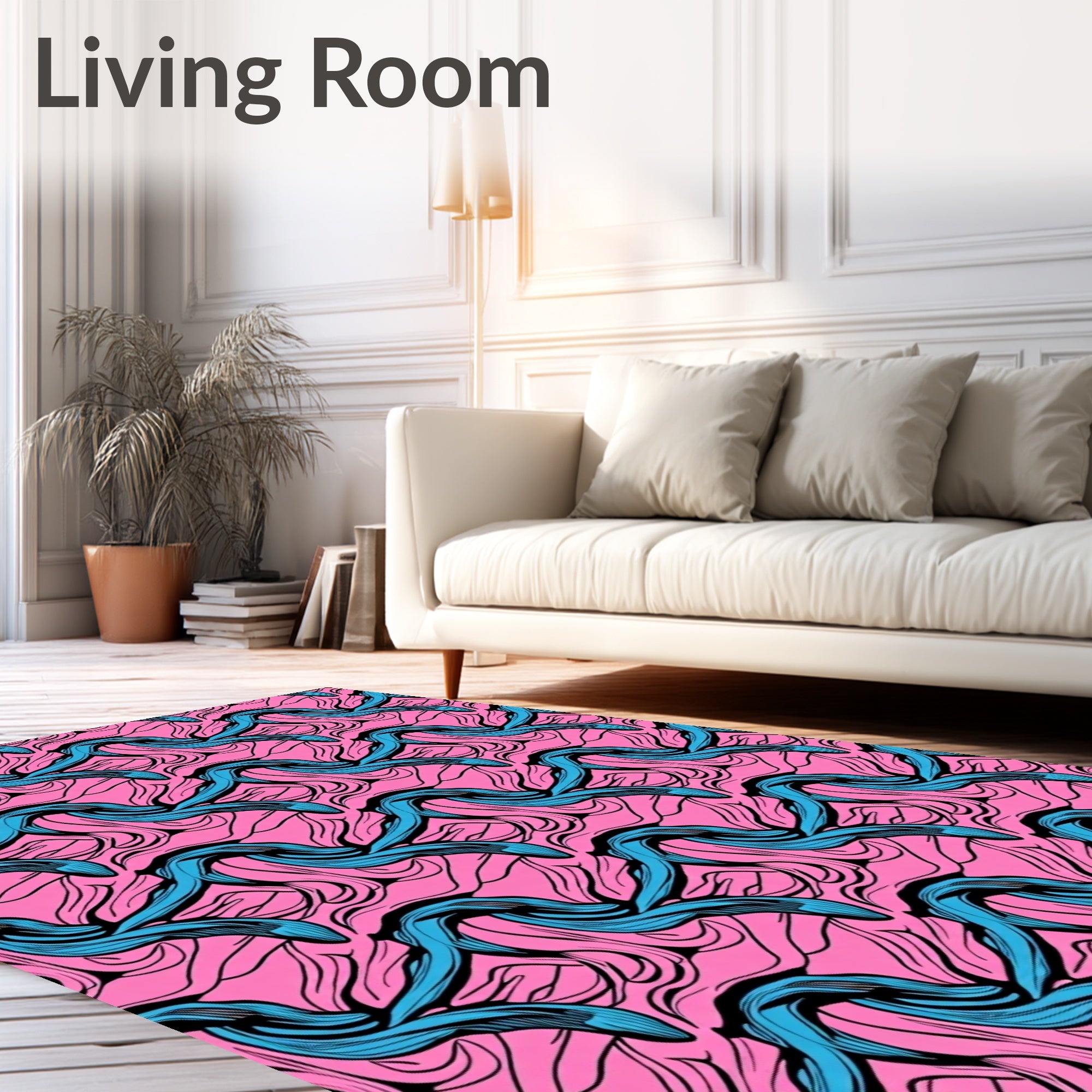 Bold Teal Flowing Wave PinkRug Rug