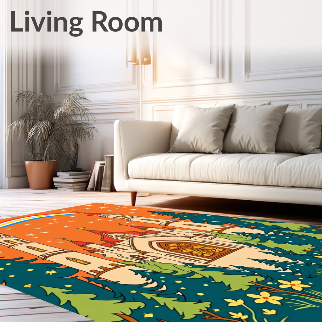 Fairytale Castle Rainbow Forest Stars Rug