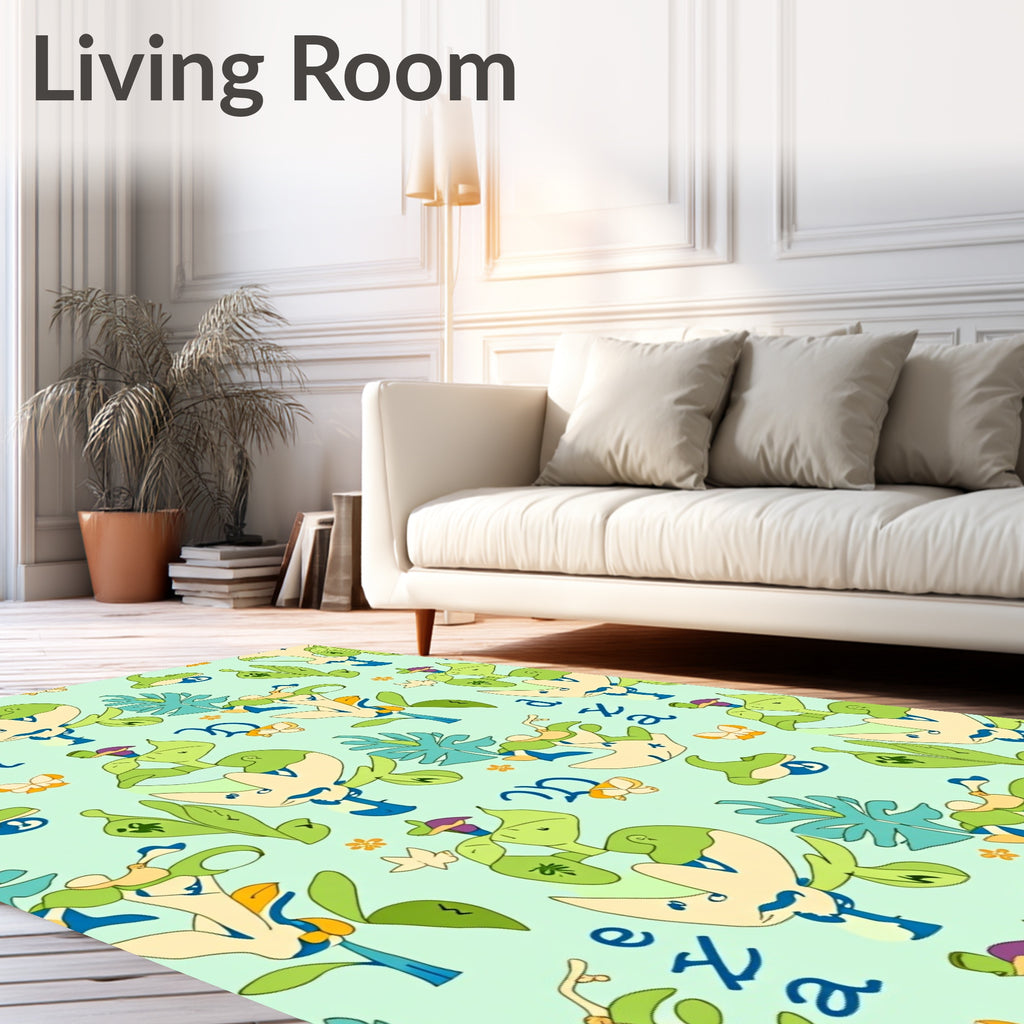 Whimsical Green Abstract Botanical Forms Rug