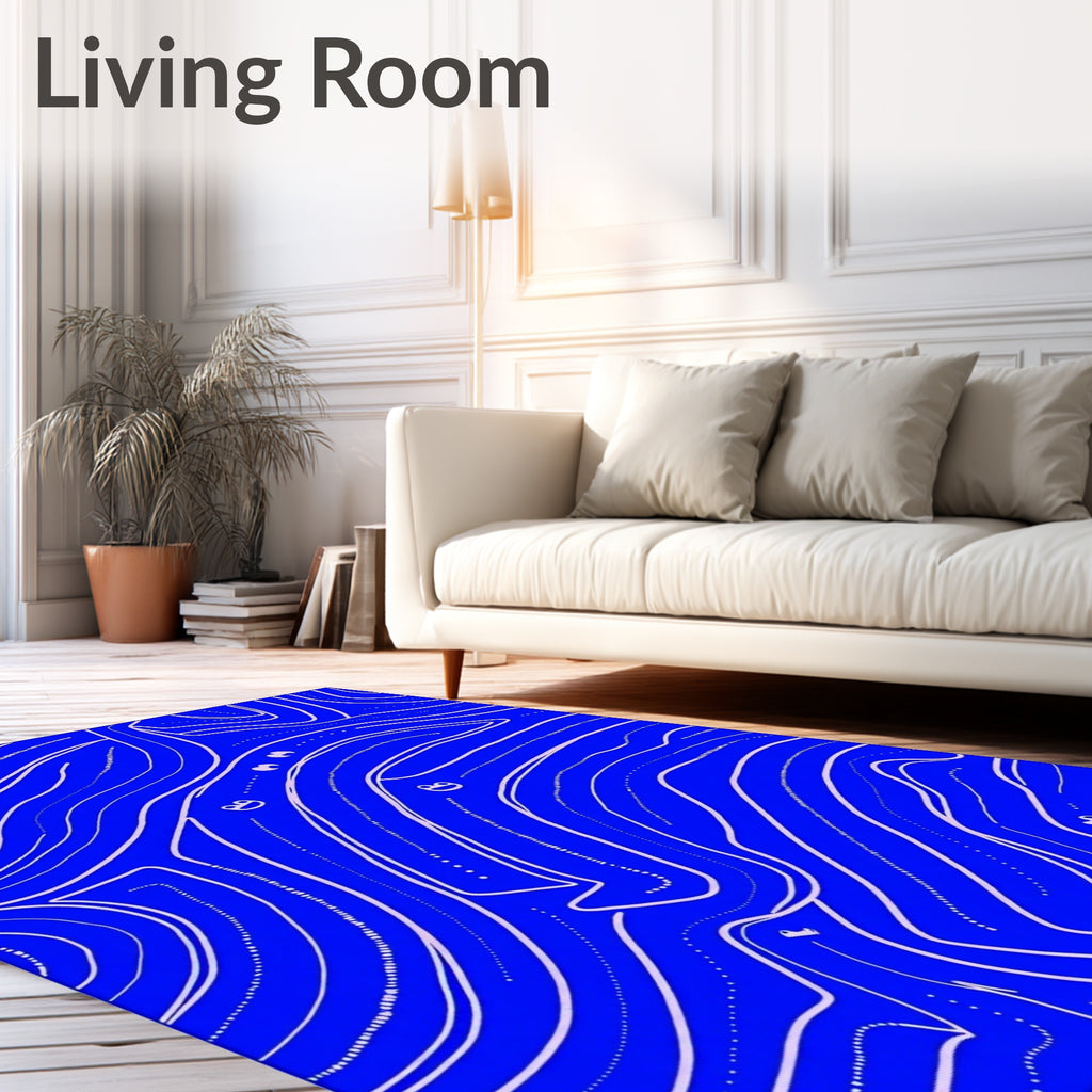 Cobalt Blue Flowing Whimsical Lines Rug
