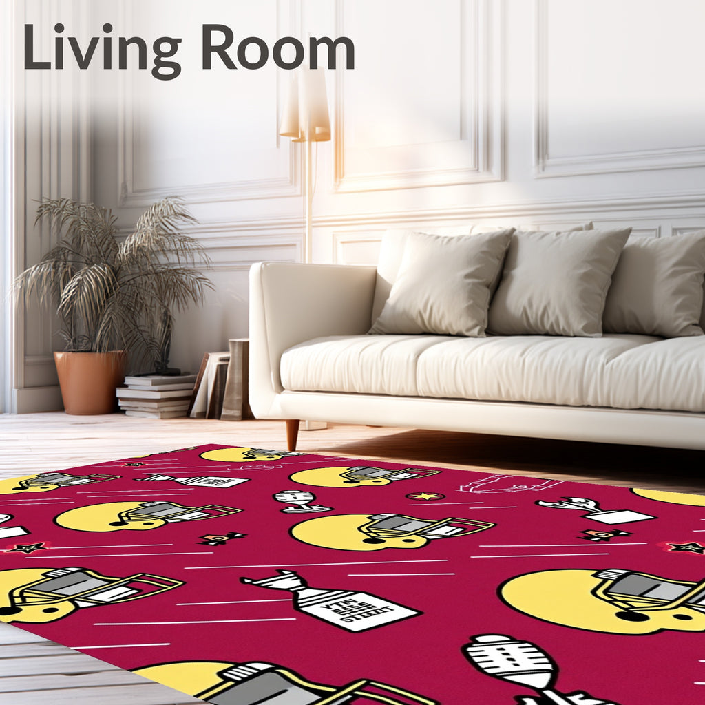 Yellow Football Helmets Trophy Trio Rug