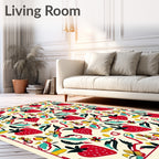 Red Strawberry And Leaf Medley Rug