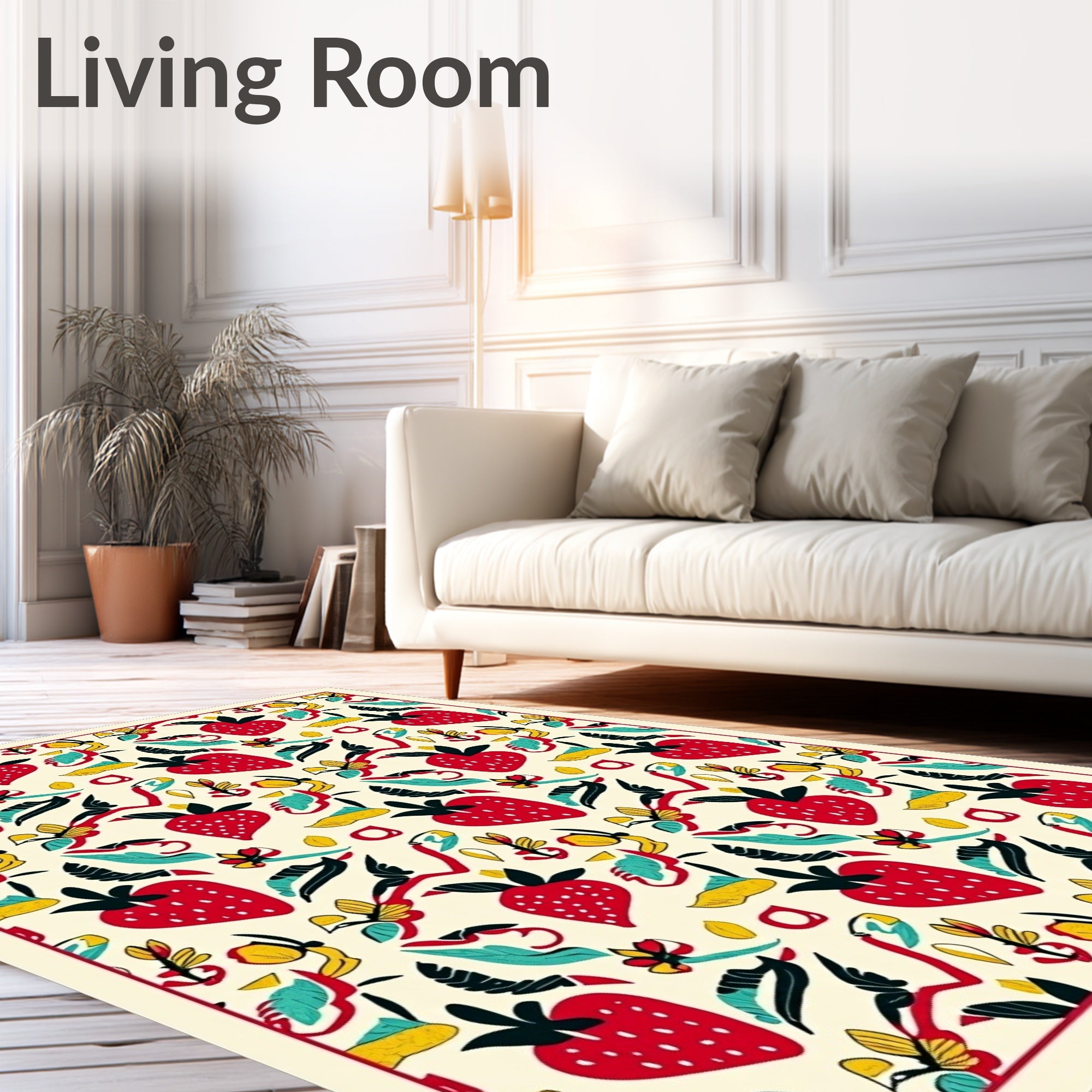 Red Strawberry And Leaf Medley Rug