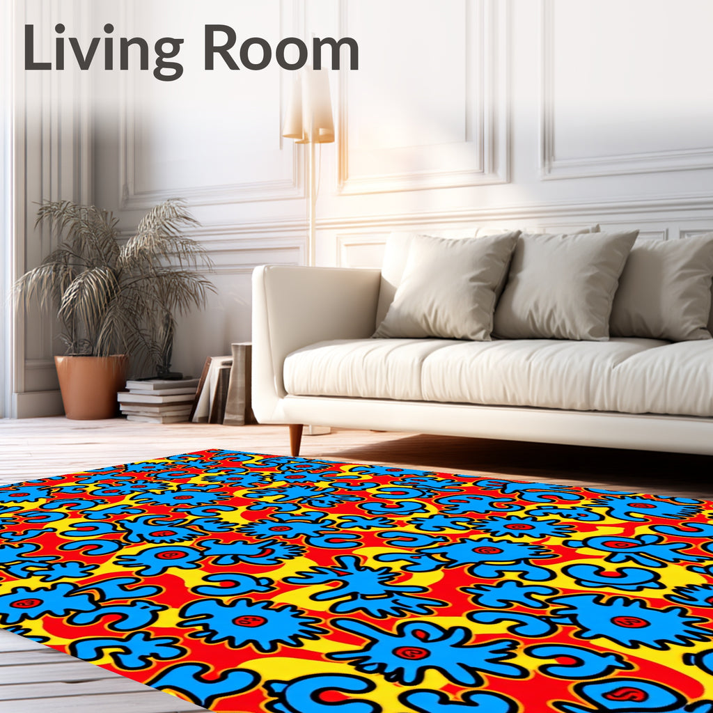 Bright Blue Organic Forms Red Yellow Rug