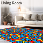 Bright Blue Organic Forms Red Yellow Rug