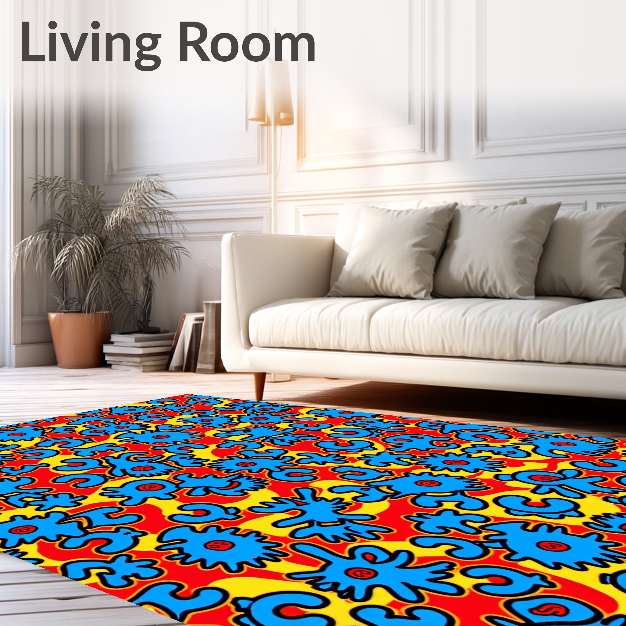 Bright Blue Organic Forms Red Yellow Rug