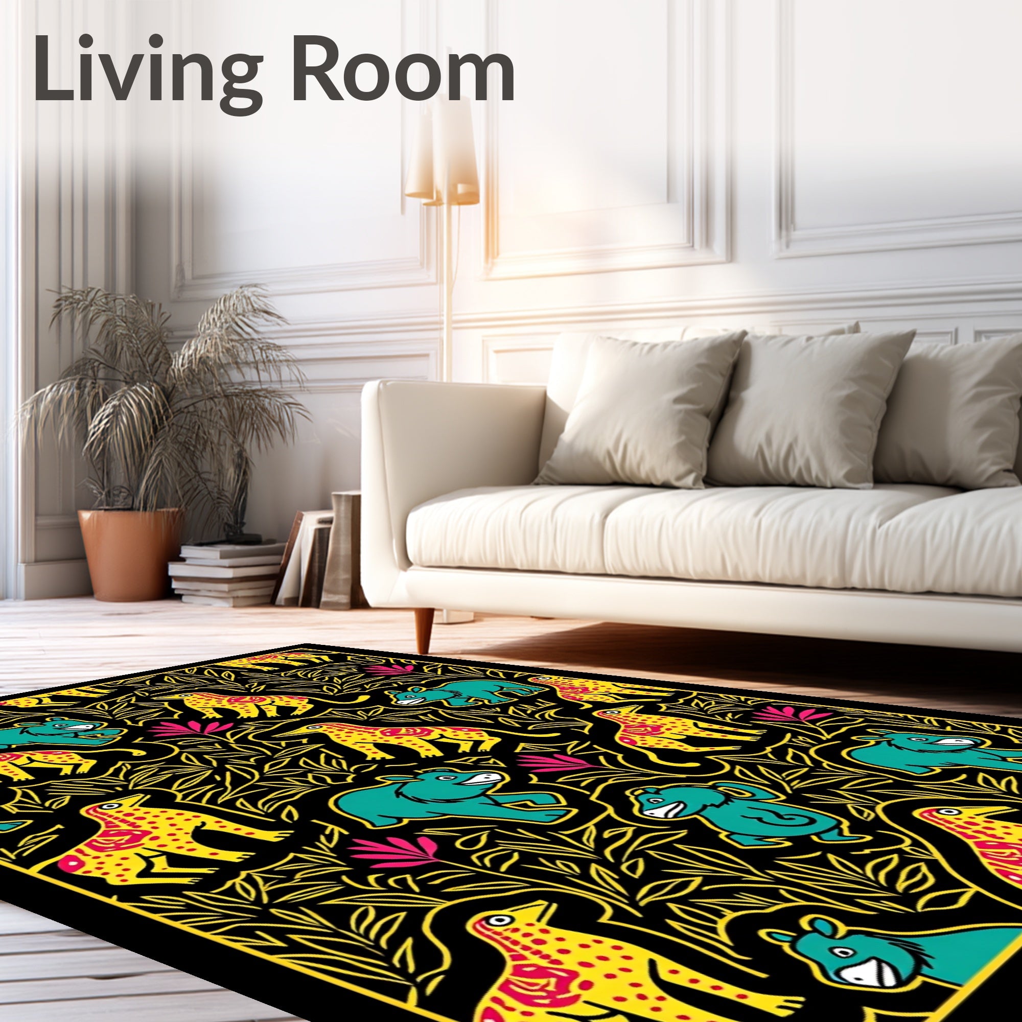 Teal Bear Yellow Spotted Animal Foliage Rug