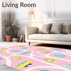 Whimsical Cityscape Houses And Cars Rug