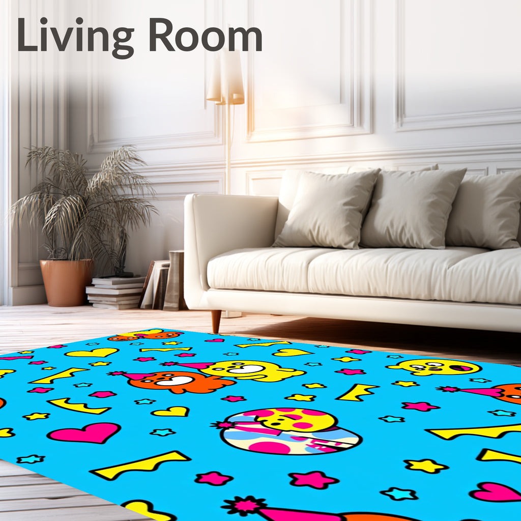 Whimsical Cartoon Characters Party Celebration Rug