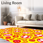 Red Soccer Balls Festive Yellow Repeat Rug