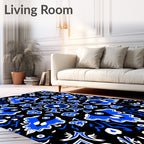 Royal Blue Black Stylized Floral Medallion Rug