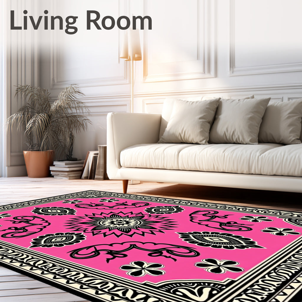 Bright Pink Folk Animal Medallion Rug