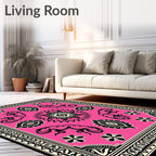 Bright Pink Folk Animal Medallion Rug