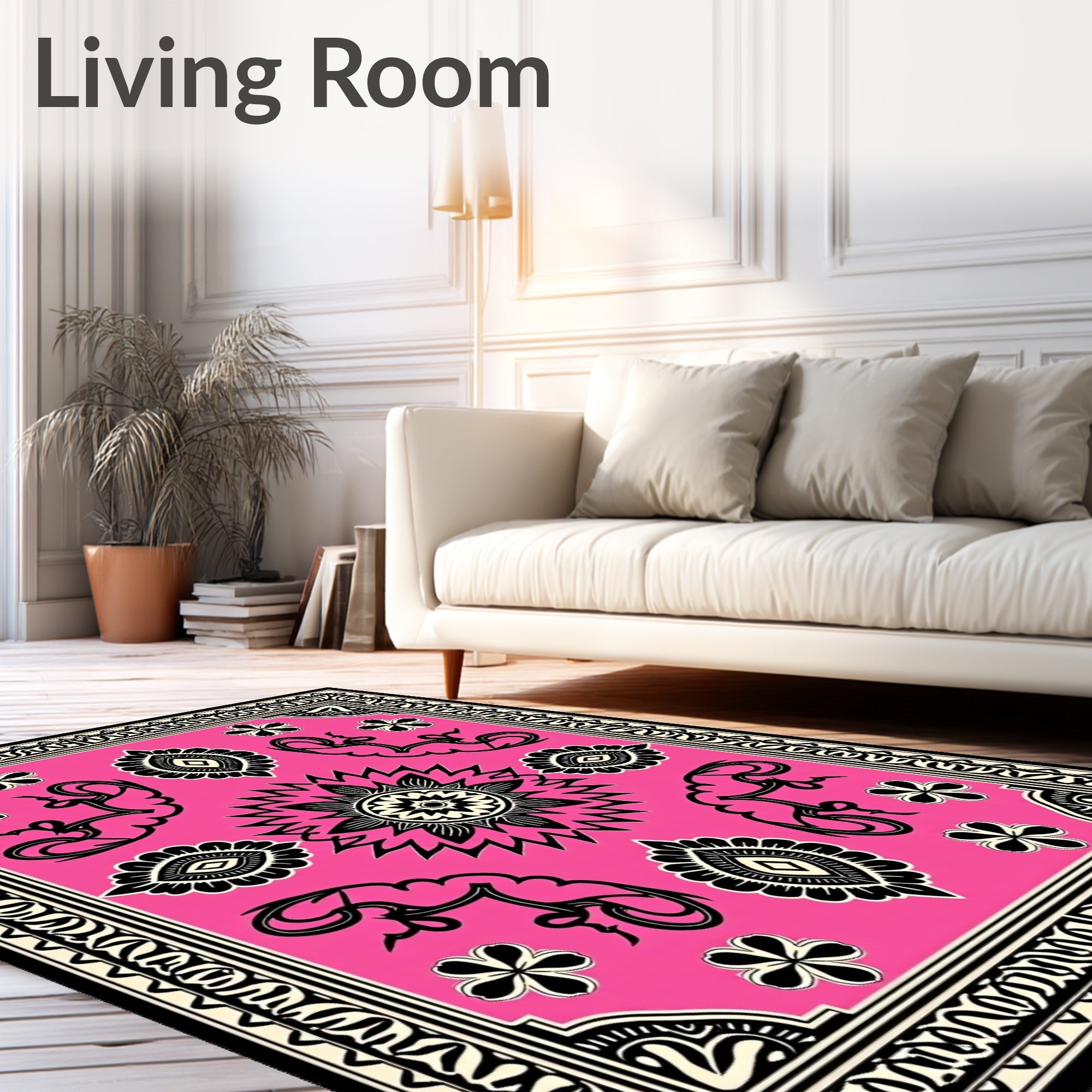 Bright Pink Folk Animal Medallion Rug