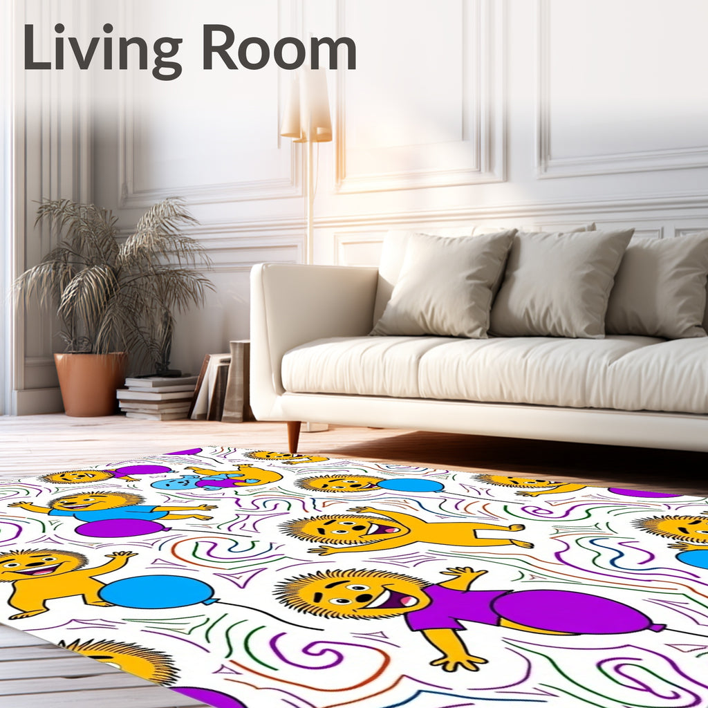 Jolly Yellow Lion Blue Purple Balloons Rug