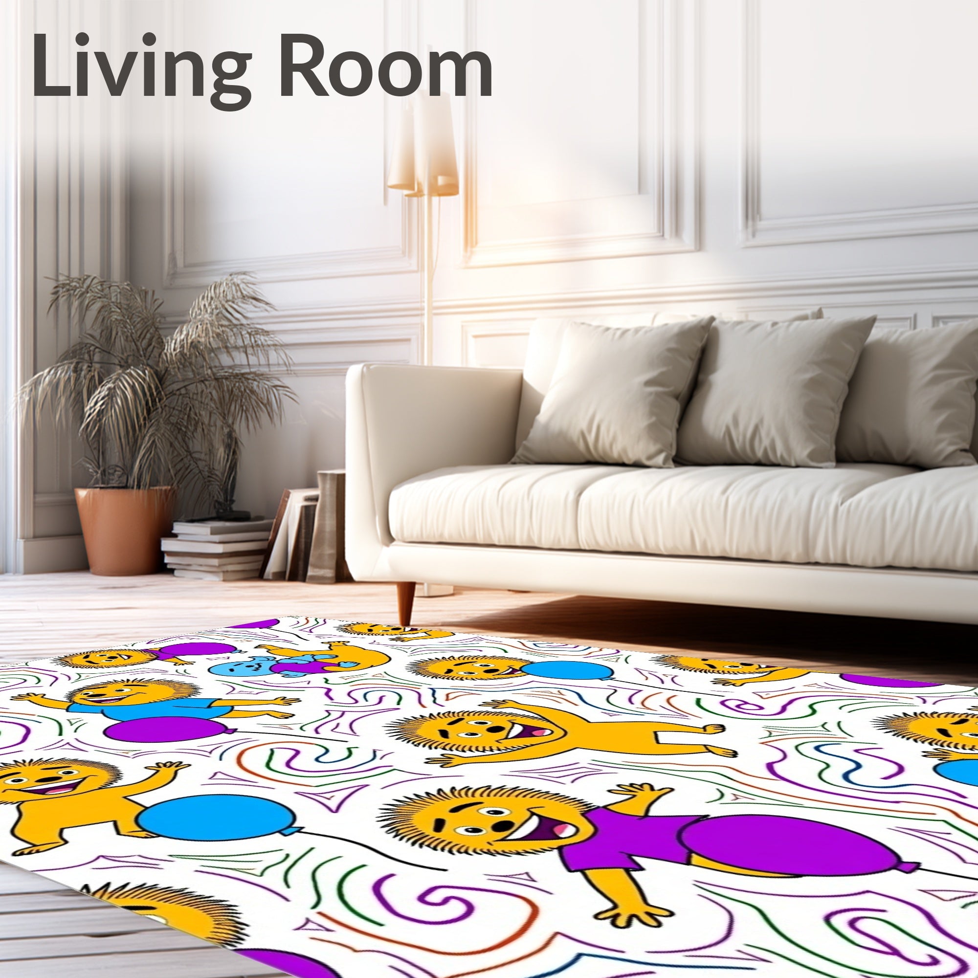 Jolly Yellow Lion Blue Purple Balloons Rug