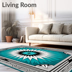 Radiant Teal Abstract Starburst Border Rug