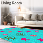 Vibrant Coral Starfish Ocean Waves Rug