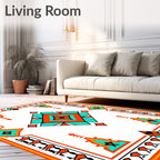 Bold Orange Turquoise Diamond Border Rug