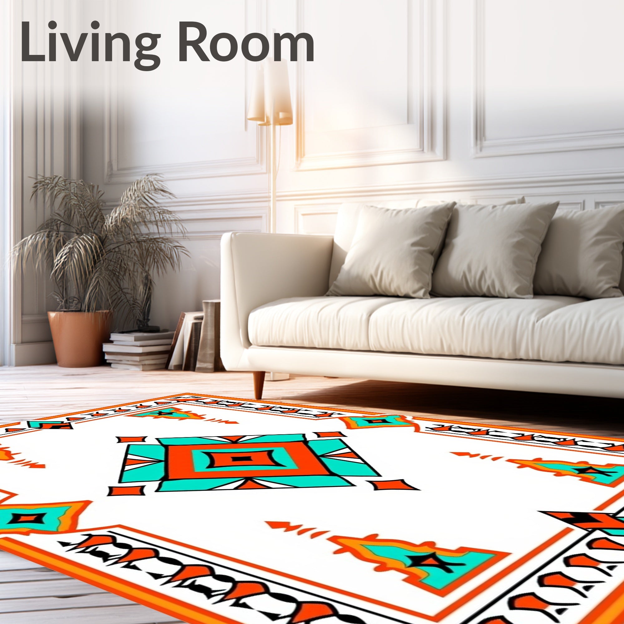 Bold Orange Turquoise Diamond Border Rug