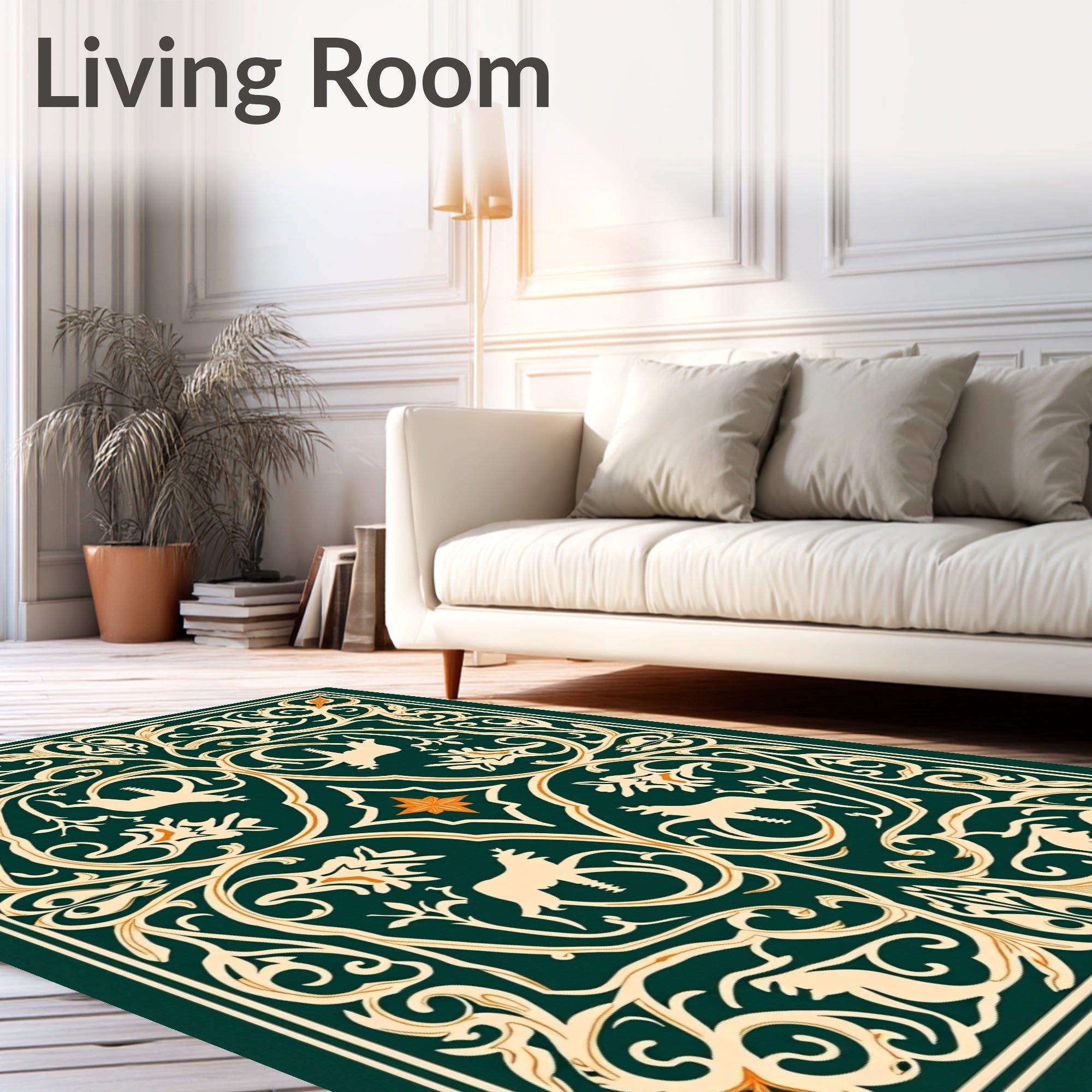 Emerald Green Art Nouveau Animal Medallion Rug