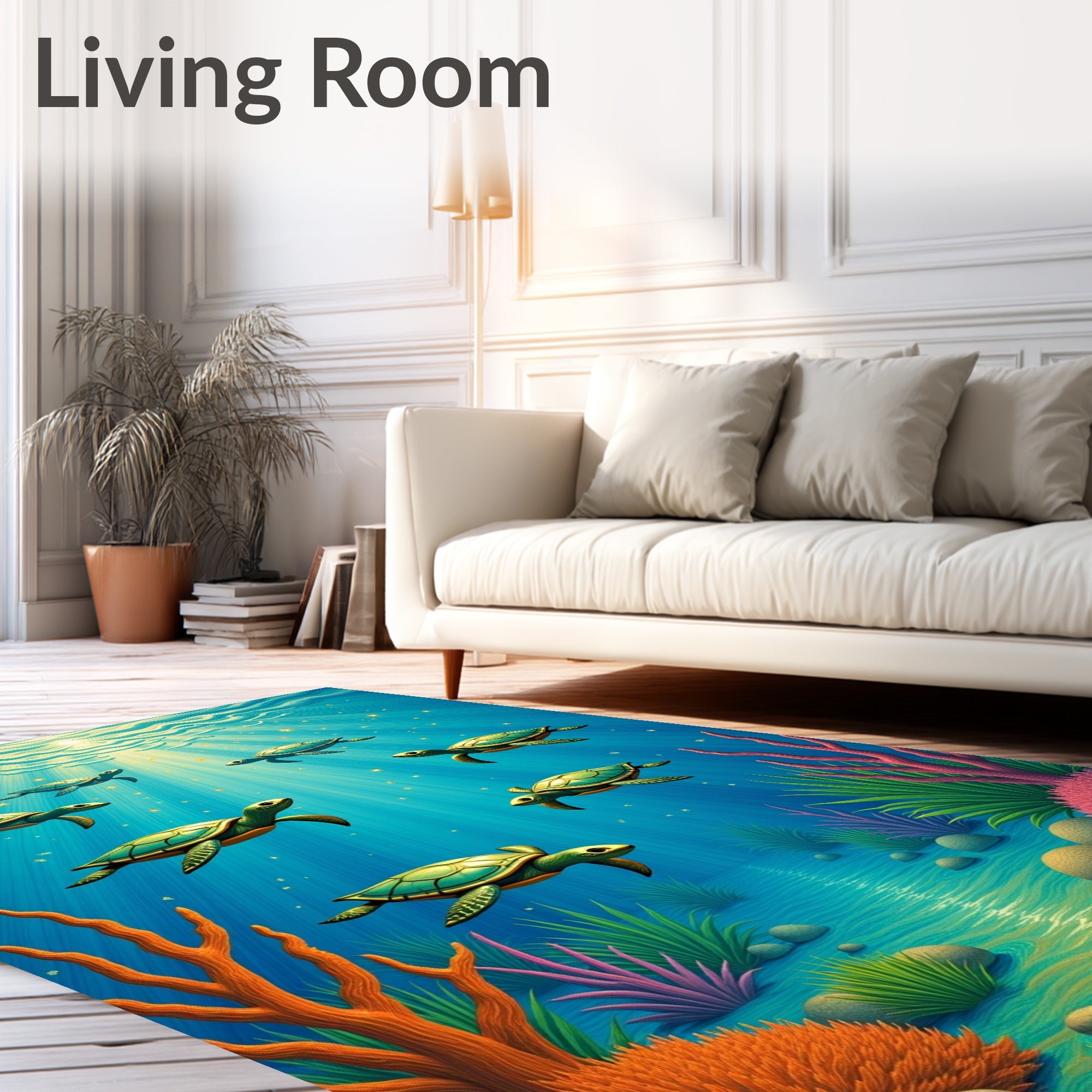 Oceanic Turtle Sunbeam Coral Gathering Rug