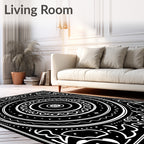 Black White Celestial Mandala Art Rug