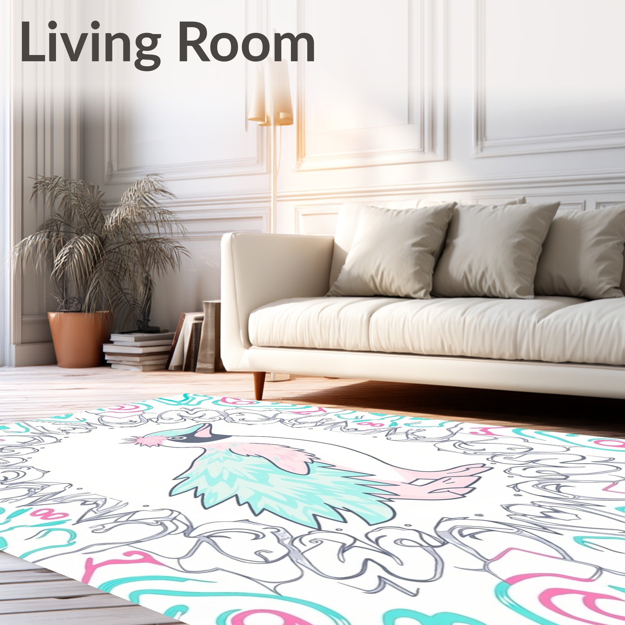 Pastel Penguin Mandala Frame Rug