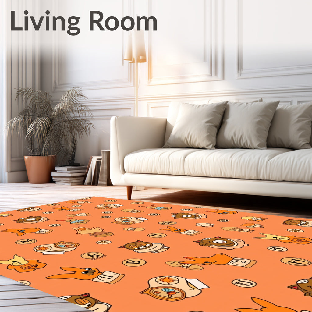 Playful Orange Cartoon Characters Collage Rug