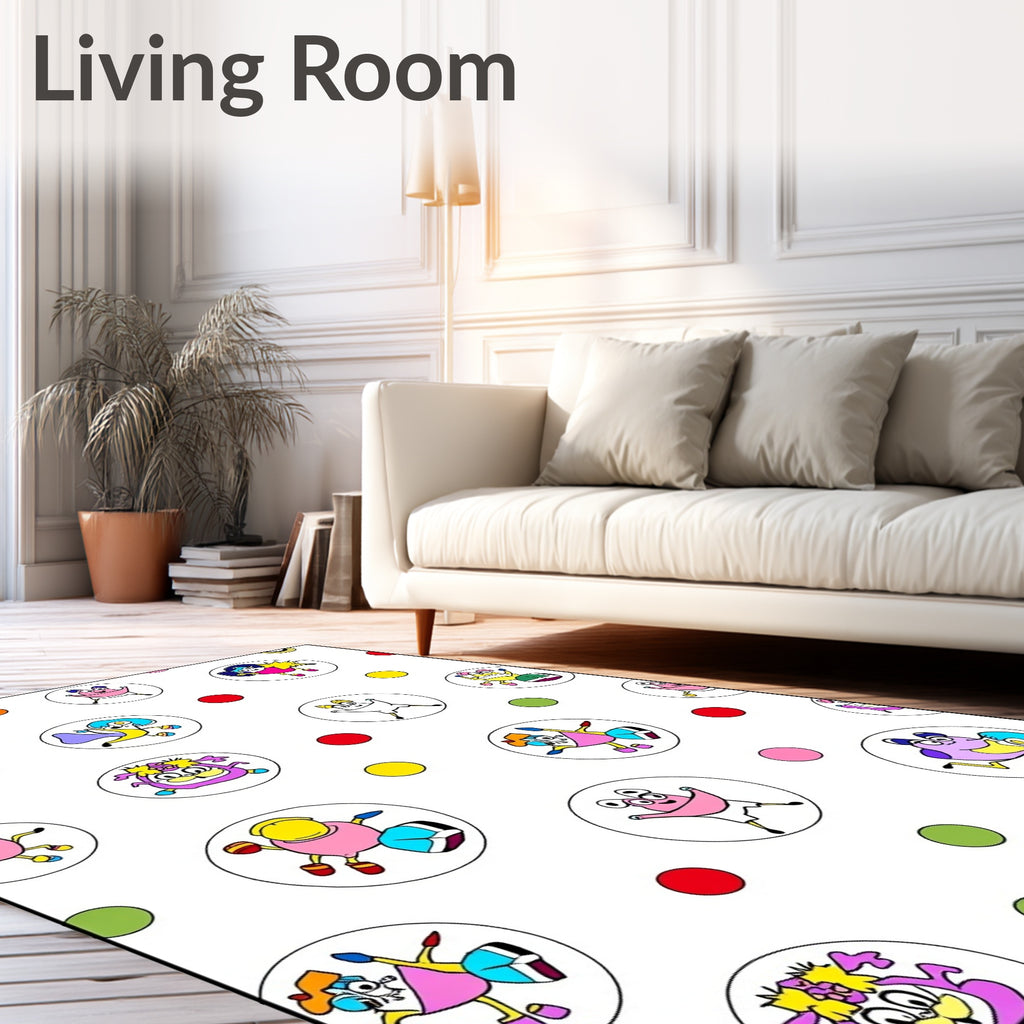 Whimsical Cartoon Characters Dotty Circles Rug