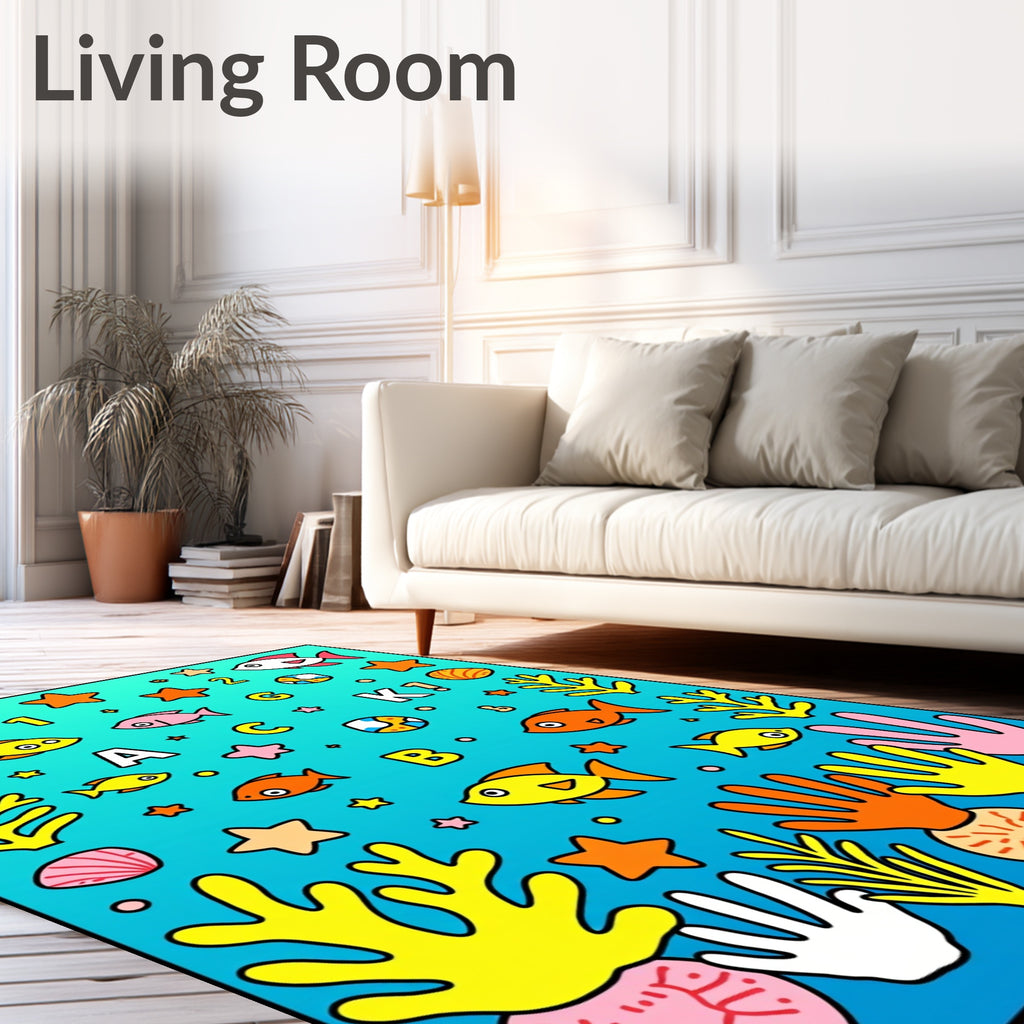 Ocean Life Alphabet Featuring Fish Rug