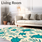 Teal Turtle Tropical Leaf Ensemble Rug