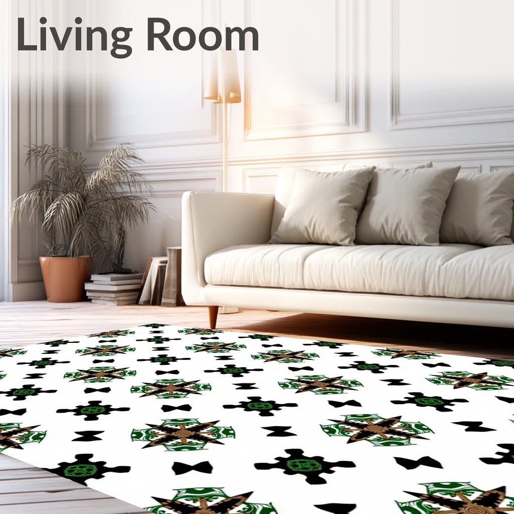 Ornate Black Green Brown Medallion Rug