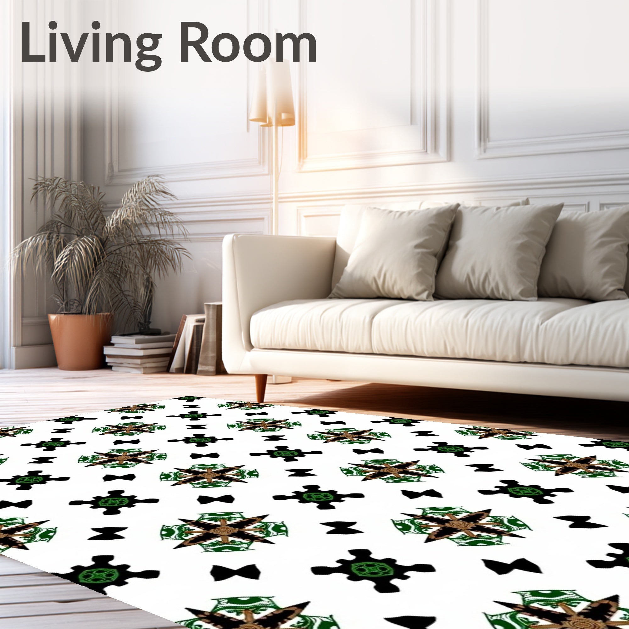 Ornate Black Green Brown Medallion Rug