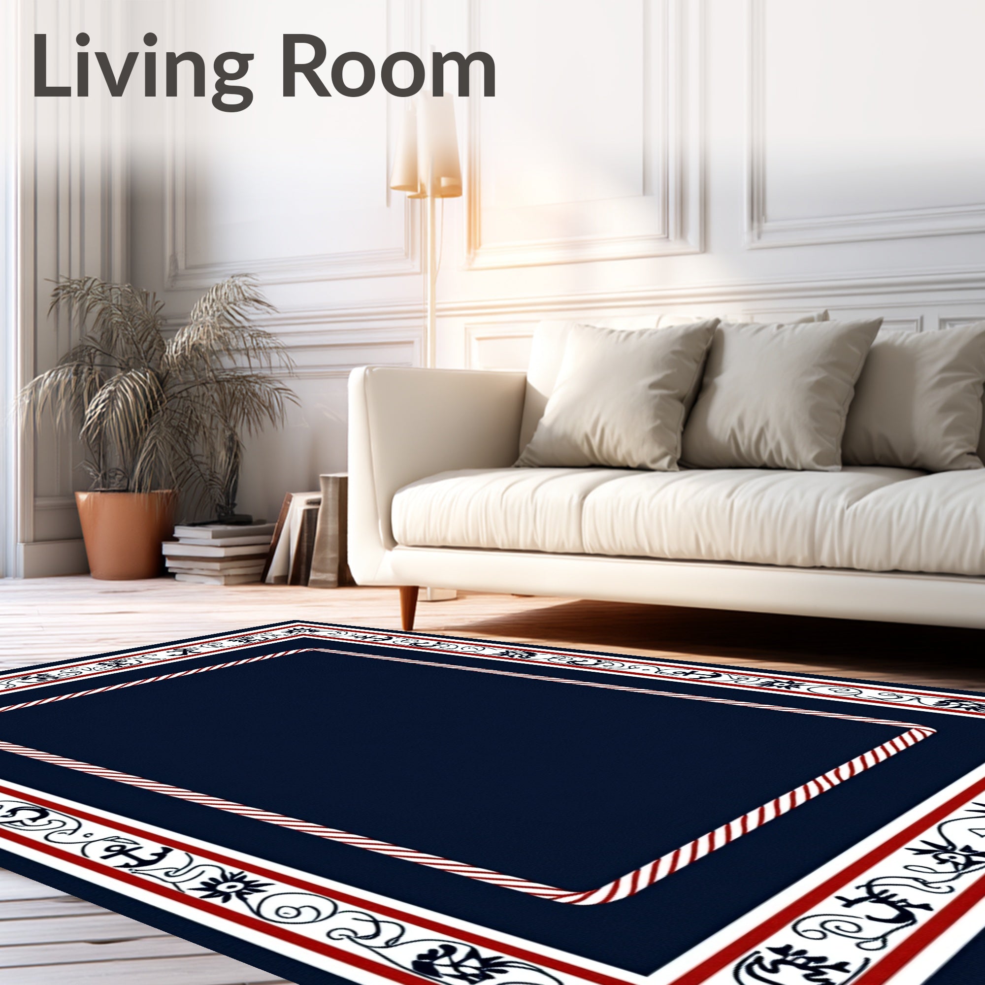 Navy Nautical Border Anchor Sun Motif Rug