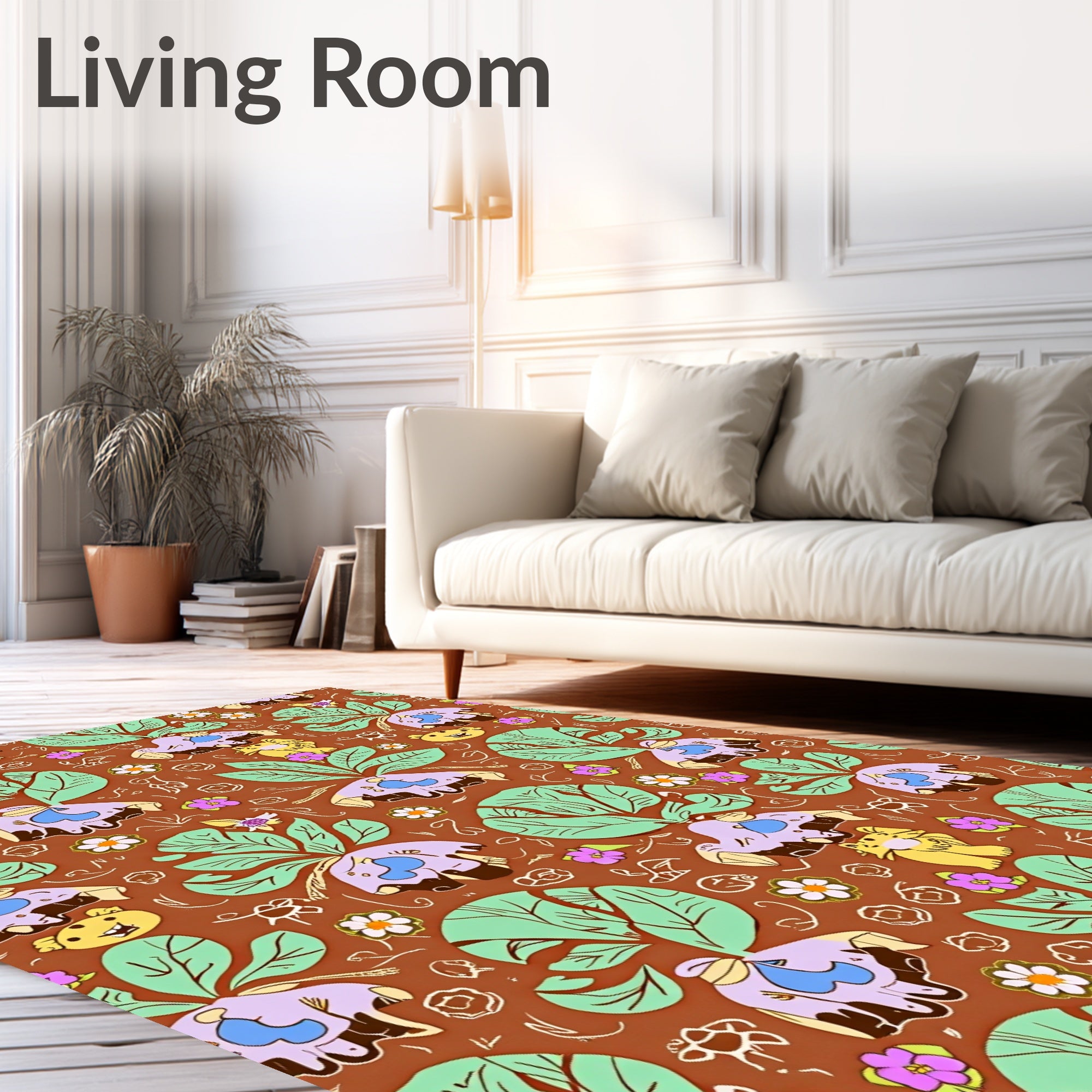 Whimsical Earthy Floral Critter Garden Rug