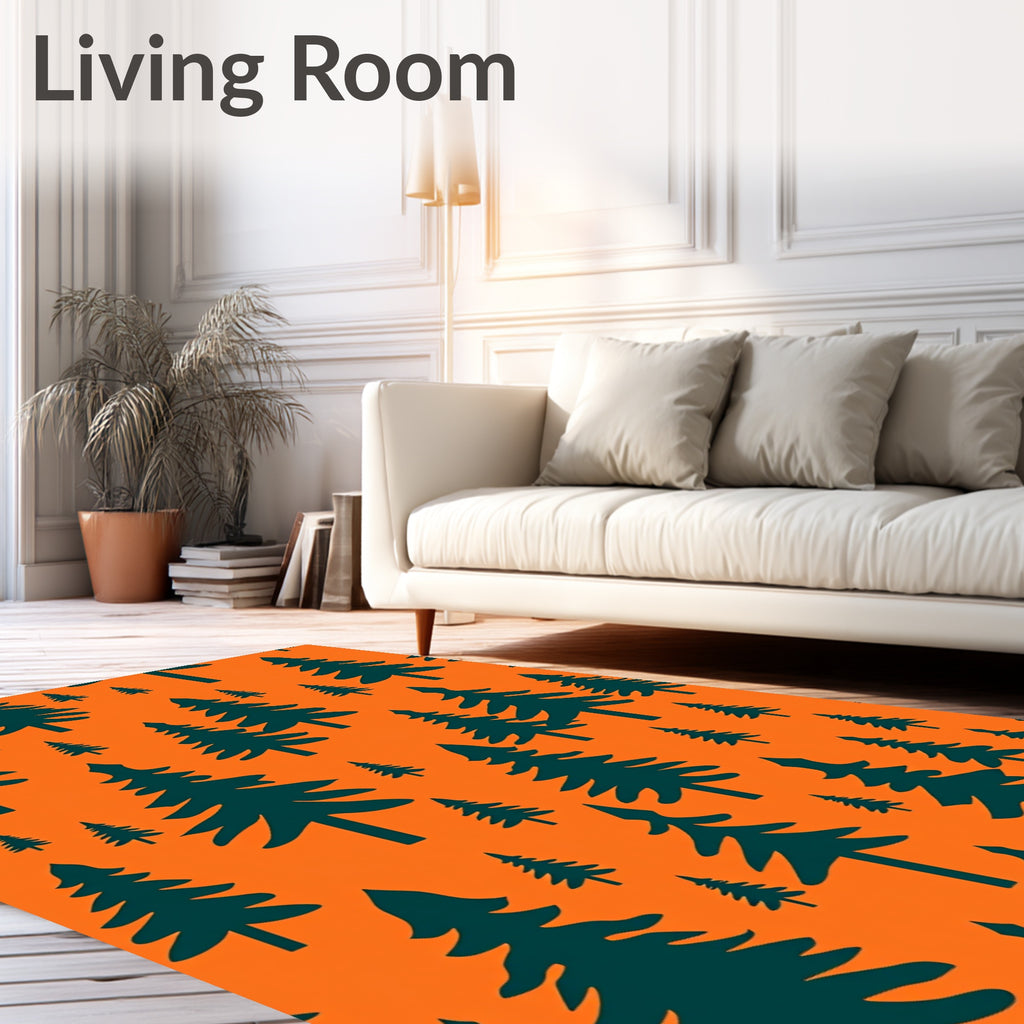 Forest Green Pine Trees Orange Rug