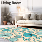 Aqua Floral Scroll Vines Rug
