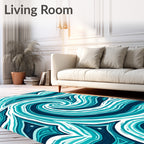 Aqua Blue Swirling Abstract Ocean Rug