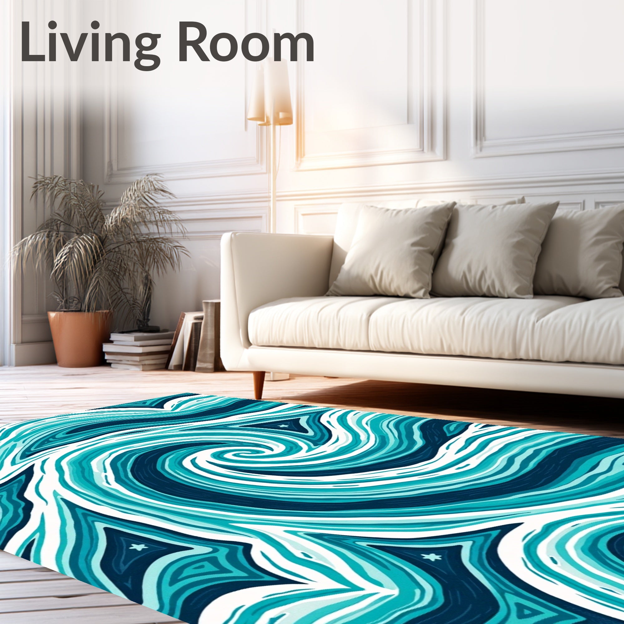 Aqua Blue Swirling Abstract Ocean Rug
